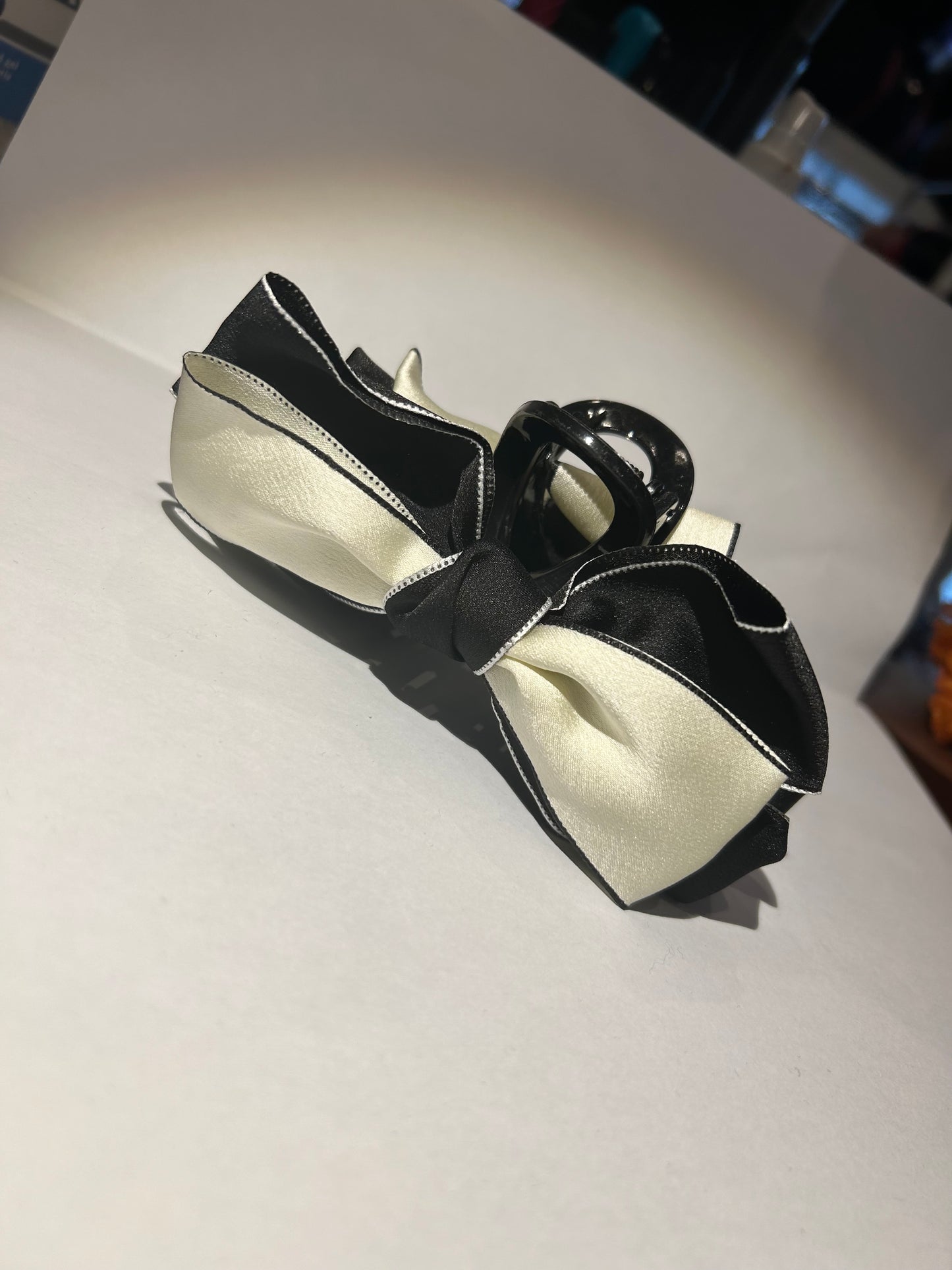 Black and cream bow hair clip