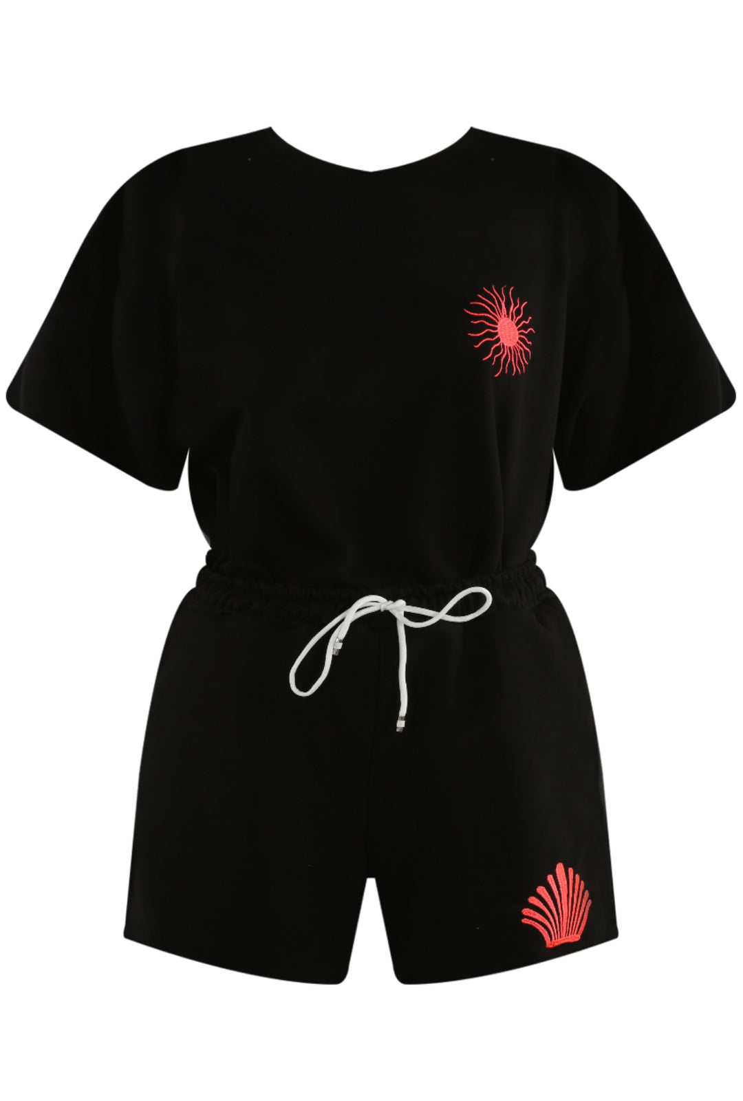 Black short set with red designs 