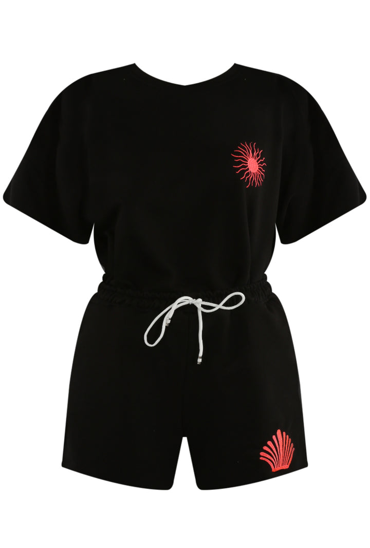 Black short set with red designs 