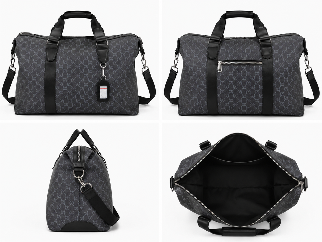 Luxury travel holdall weekend bag in monogram designs with detachable shoulder straps.