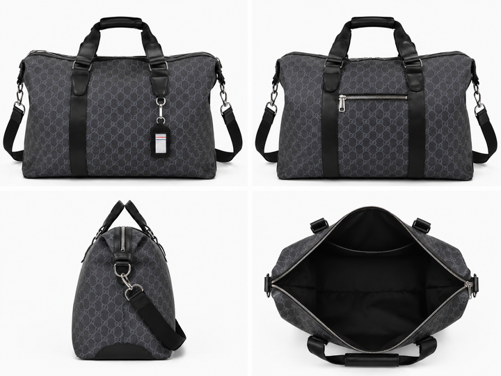 Luxury travel holdall weekend bag in monogram designs with detachable shoulder straps.