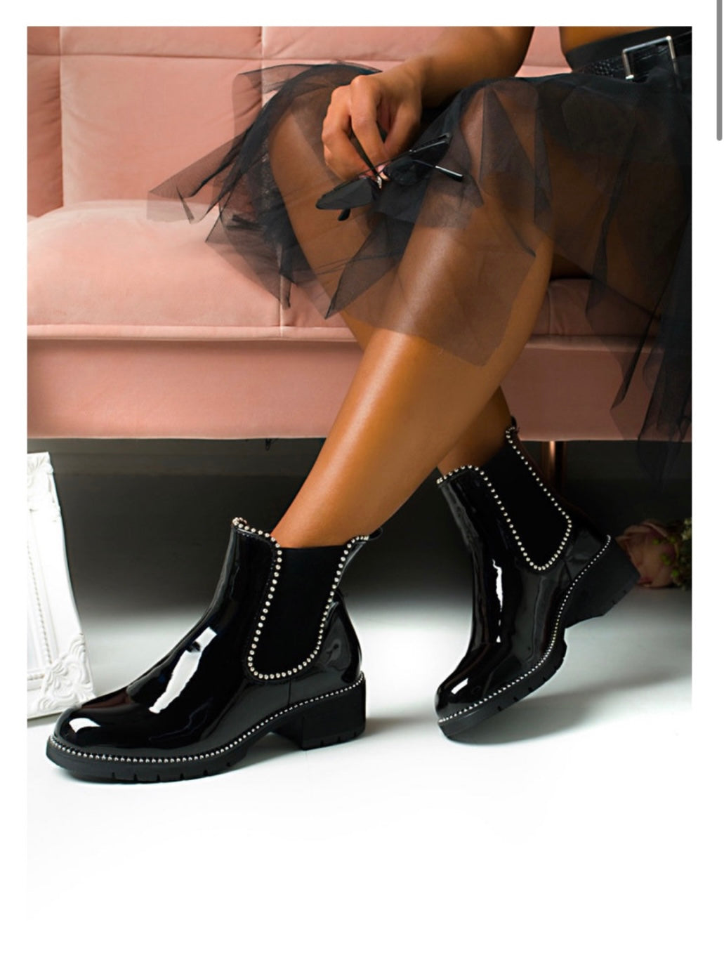 Womens Patent black ankle boots