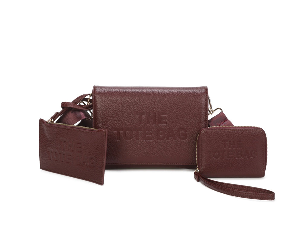     Brown 3 piece handbag set with clutch and purse