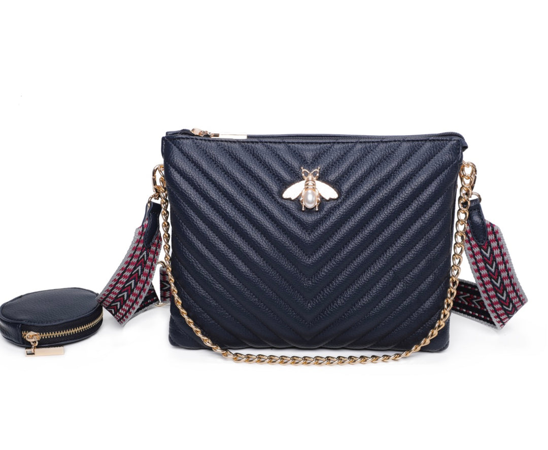Gold bee detailed crossbody bag with chain strap 