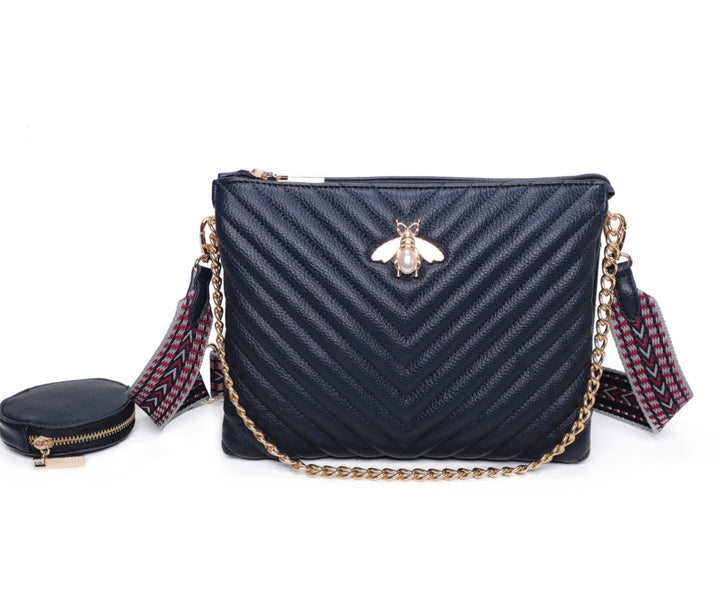 Gold bee detailed crossbody bag with chain strap 
