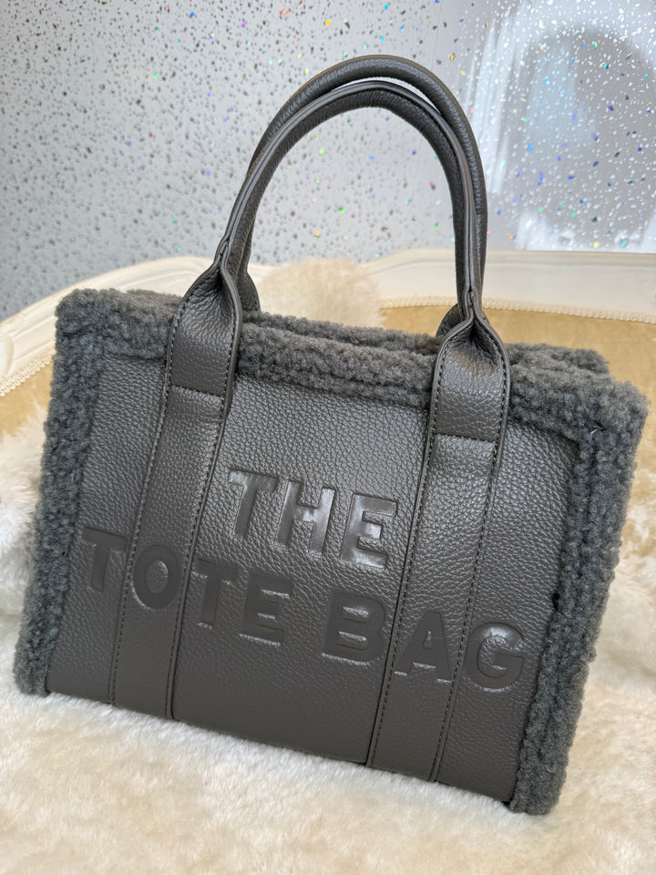 Debossed Small Fuzzy Edged Tote Handbags