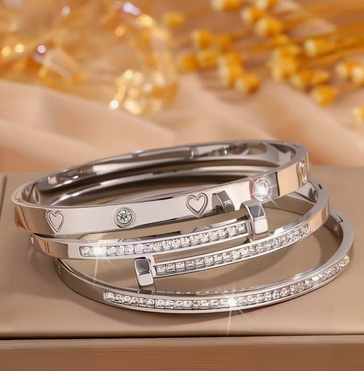 Silver crystal bangle set