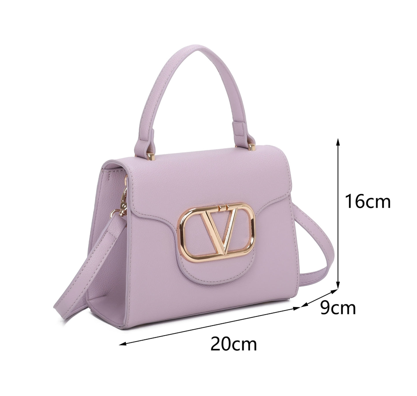 Mini gold detailed v handbag