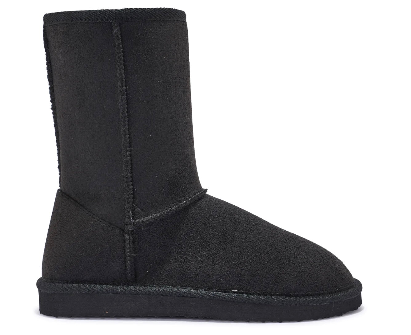 Faux fur lined winter boots, faux suede black, tall or mid length