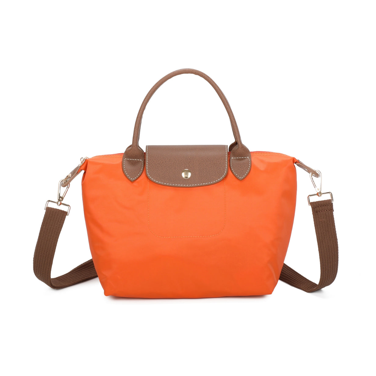 Orange handbag with brown accents
