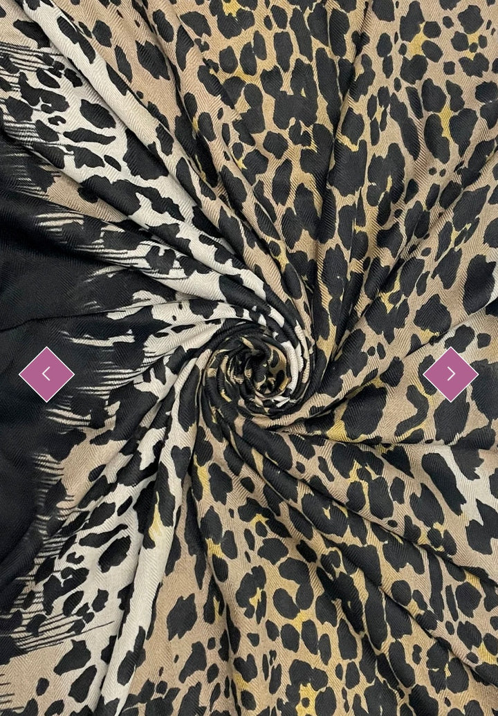 A leopard print thin scarf with a black border