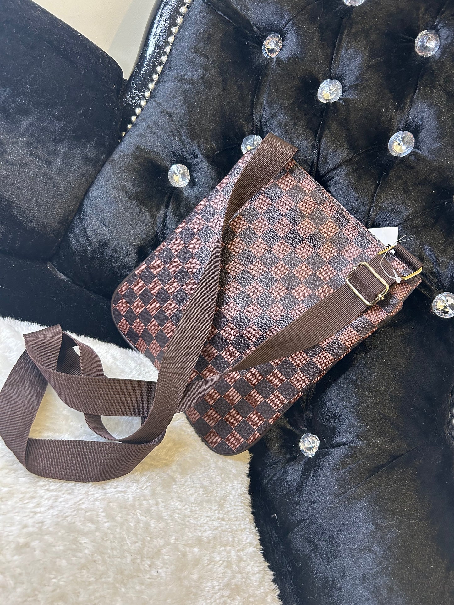 Brown checked crossbody bag