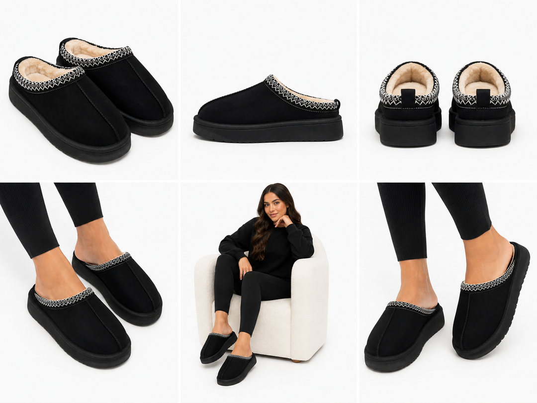 Black Outdoor Faux Suede Slippers