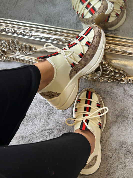 Beige stripe trainers