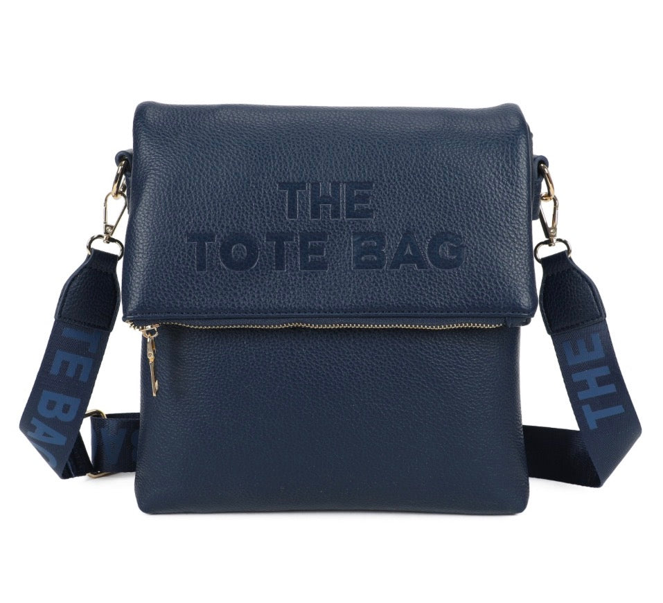 Navy blue tote bag with &