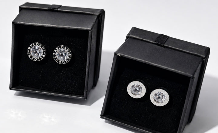 Silver and black crystal circle stud earrings