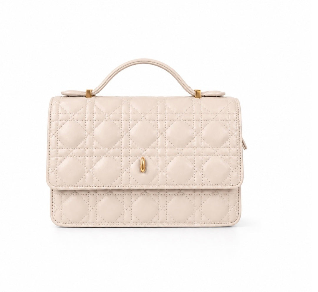 Quilted Top Handle Crossbody Bag with Zip Closure