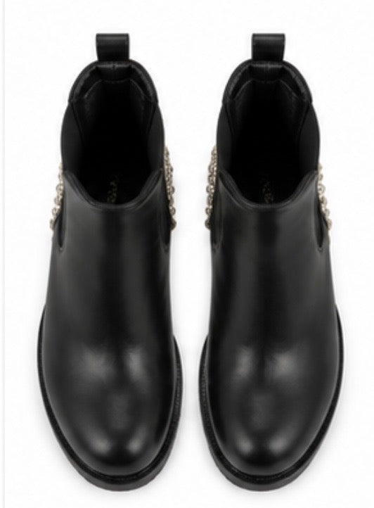 Black crystal studded Chelsea boots with elastic sides and back detail, women’s stylish ankle boots
