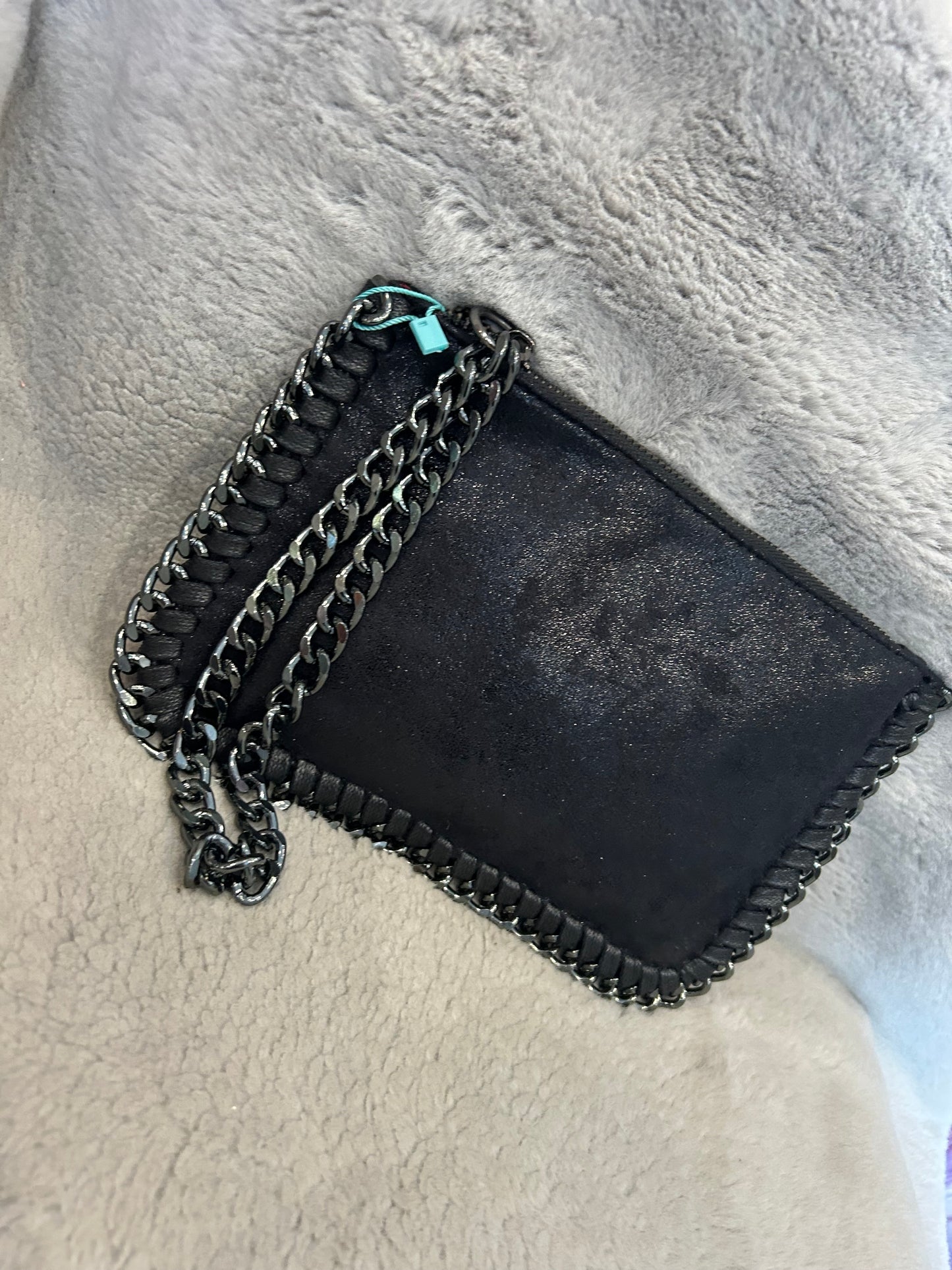 Black velvet chain clutch bag