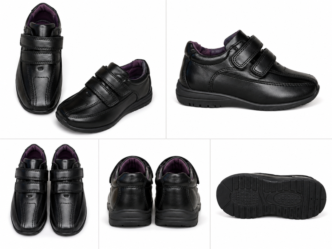 black smart boys school shoes with velcro fastening 