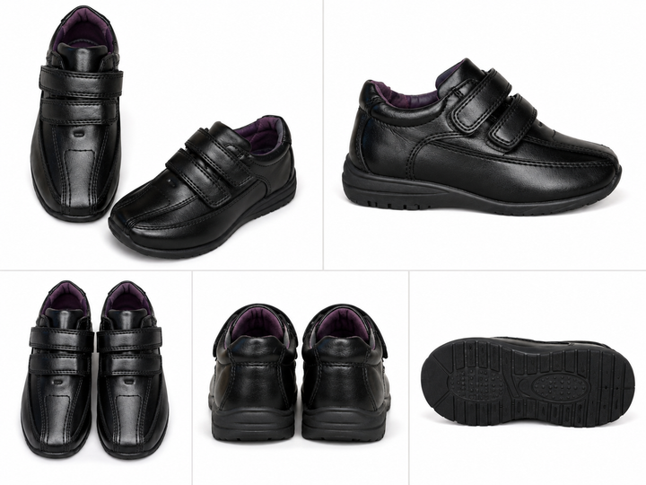 black smart boys school shoes with velcro fastening 