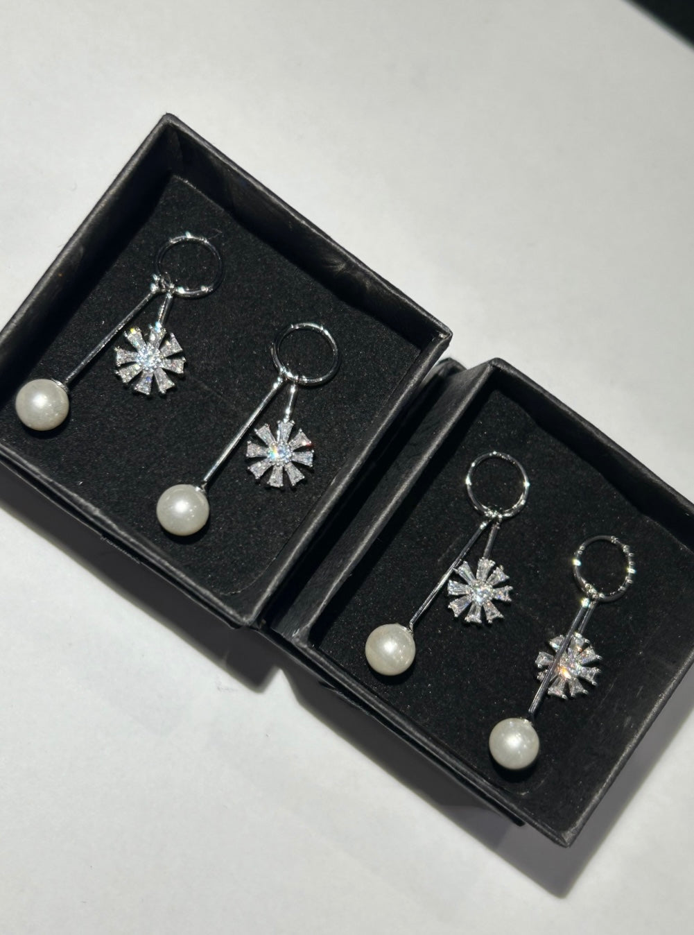 Wedding Earrings Pearl & Crystal Flowers