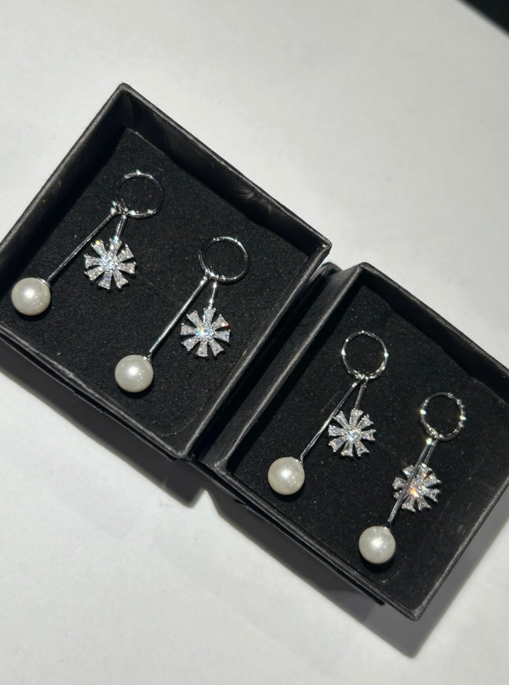 Wedding Earrings Pearl &amp; Crystal Flowers