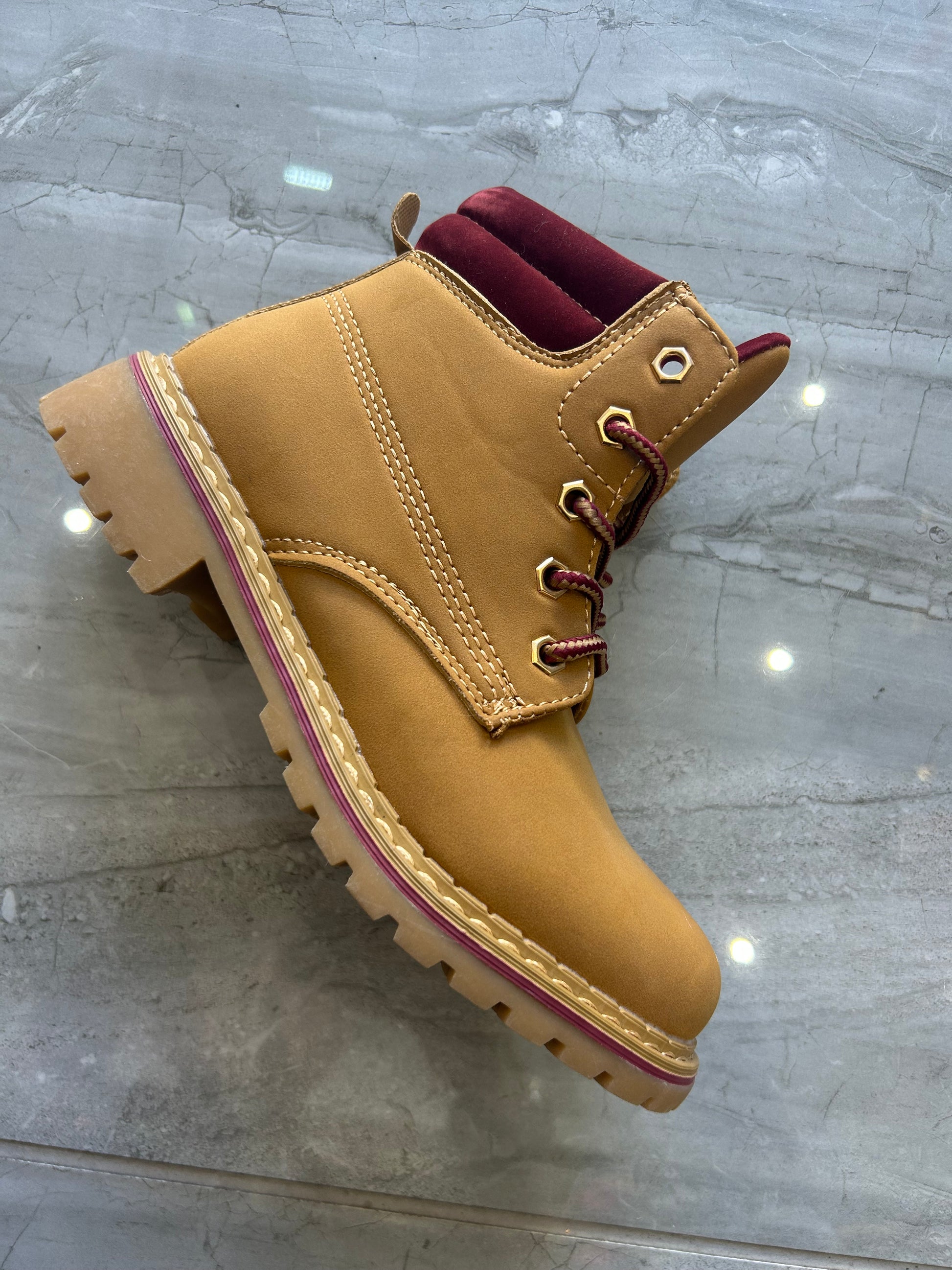 Burgundy detailed children’s walking boots 