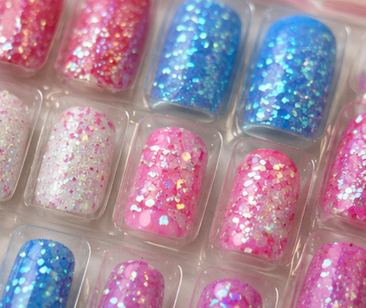 Pink &amp; Blue Glitter Press-On Nails – 2 Pack
