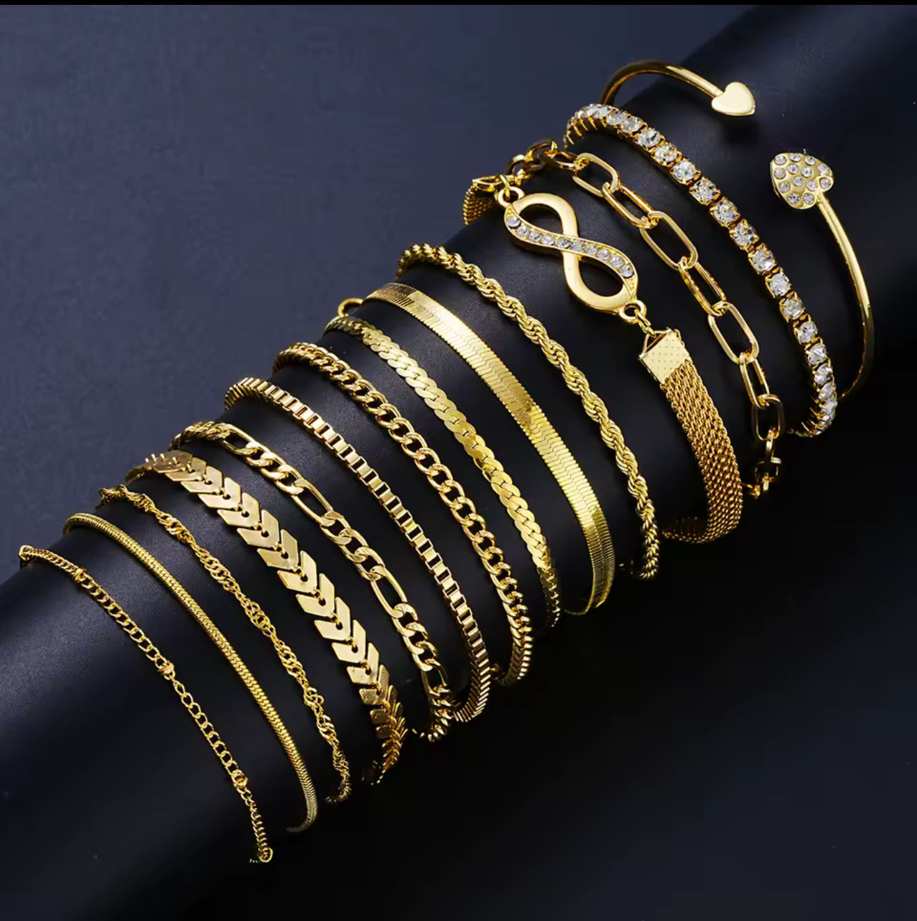 Chain and bangle bracelet stack set