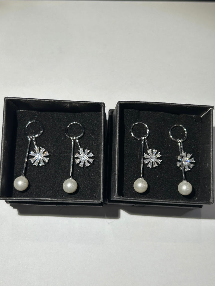 Wedding Earrings Pearl &amp; Crystal Flowers