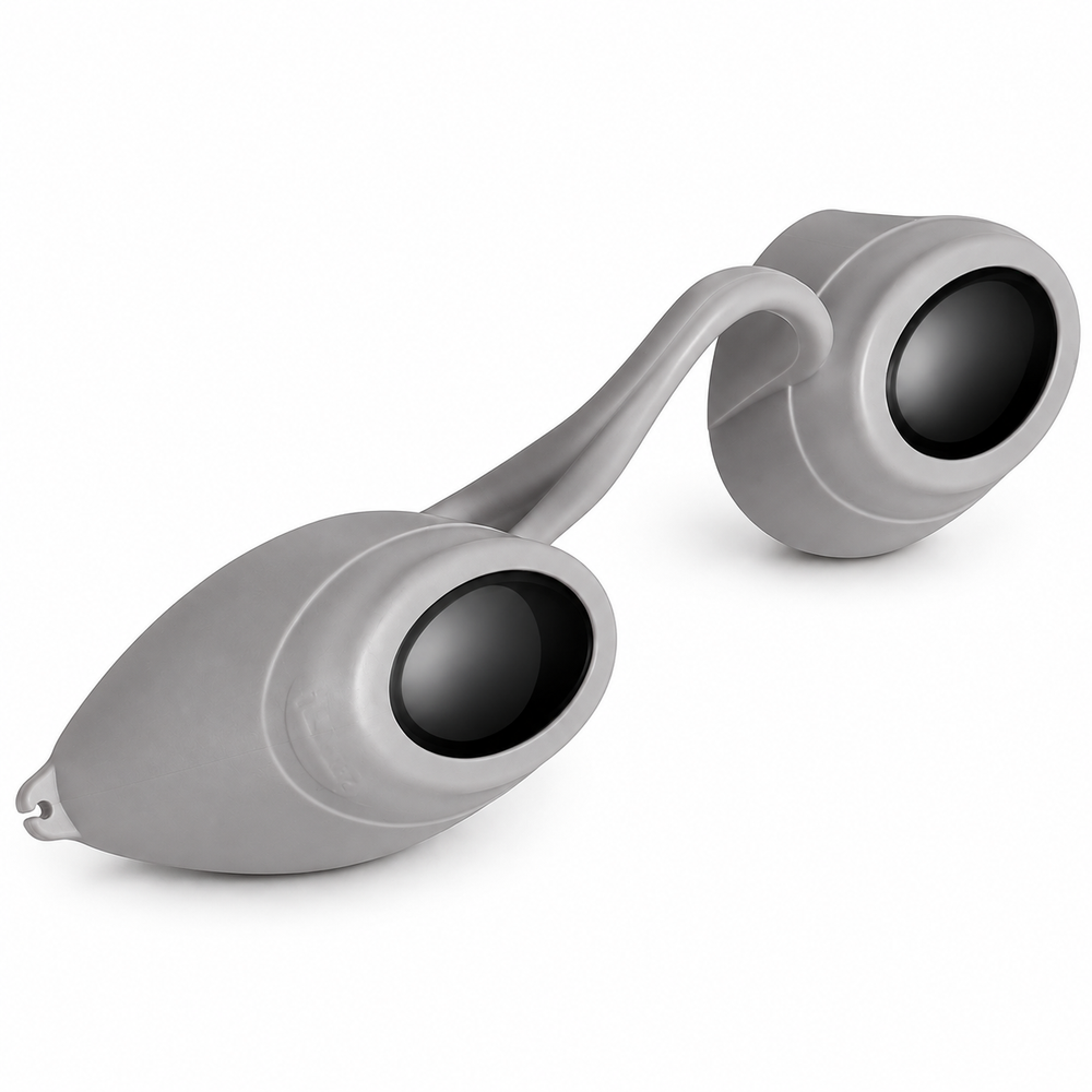 Compact sunbed tanning goggles in black, grey, pink and purple with dark protective lenses