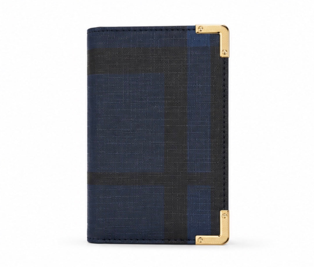 Navy checked detailed purse with gold hardware 