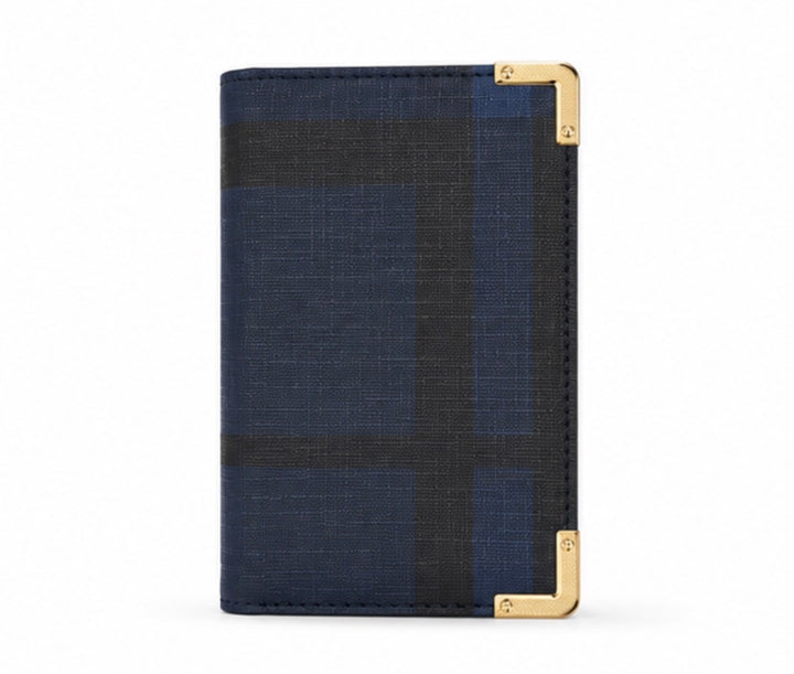 Navy checked detailed purse with gold hardware 