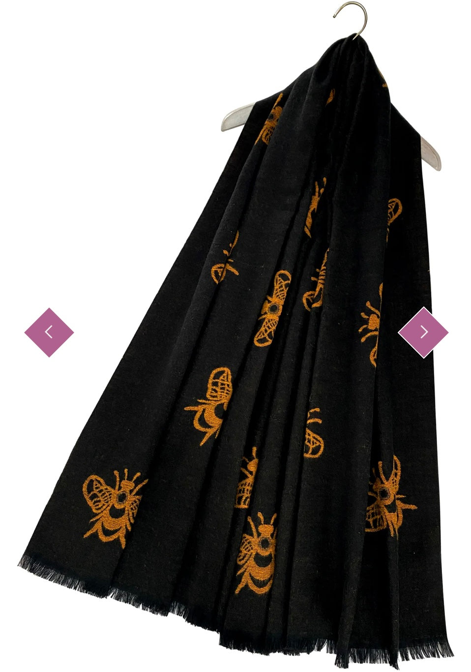 Black scarf with bee pattern detail 