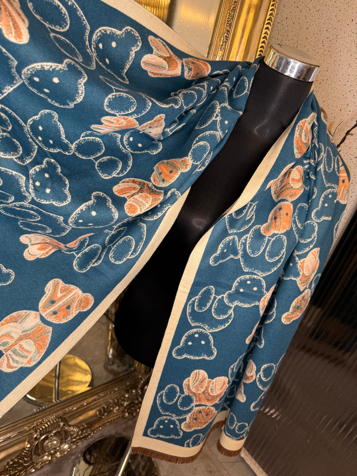 Blue teddy print scarf 