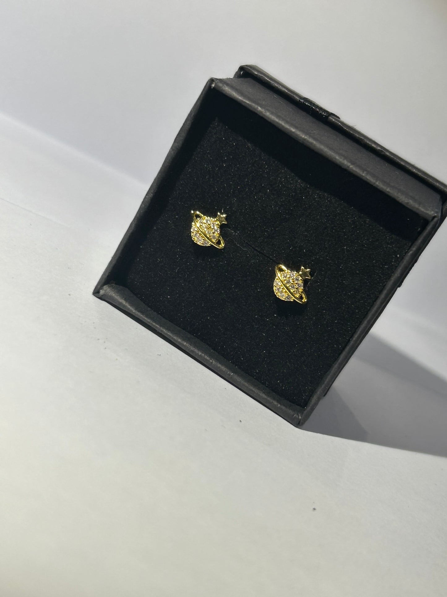 Mini gold planet crystal earrings