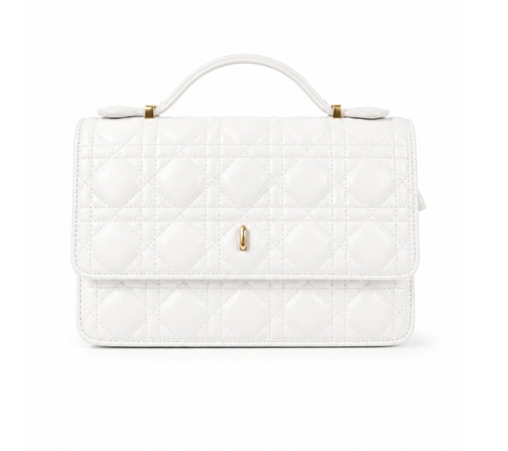 Quilted Top Handle Crossbody Bag with Zip Closure