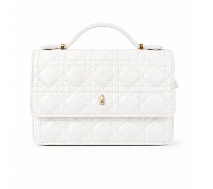 Quilted Top Handle Crossbody Bag with Zip Closure