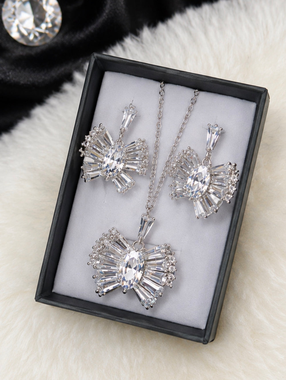 Silver crystal statement necklace and matching earring set 