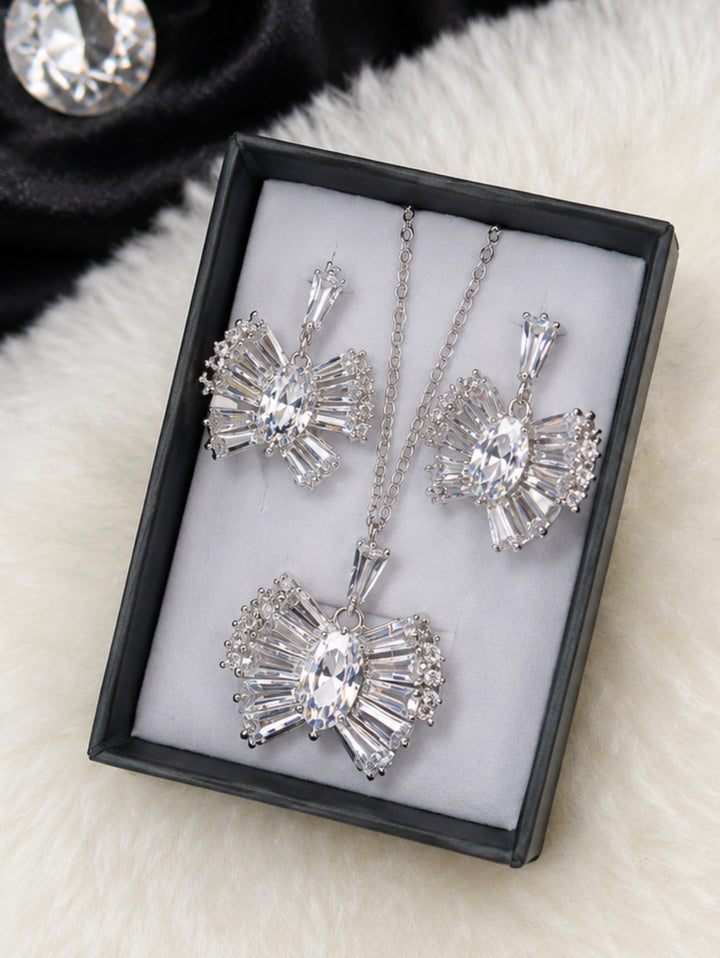 Silver crystal statement necklace and matching earring set 