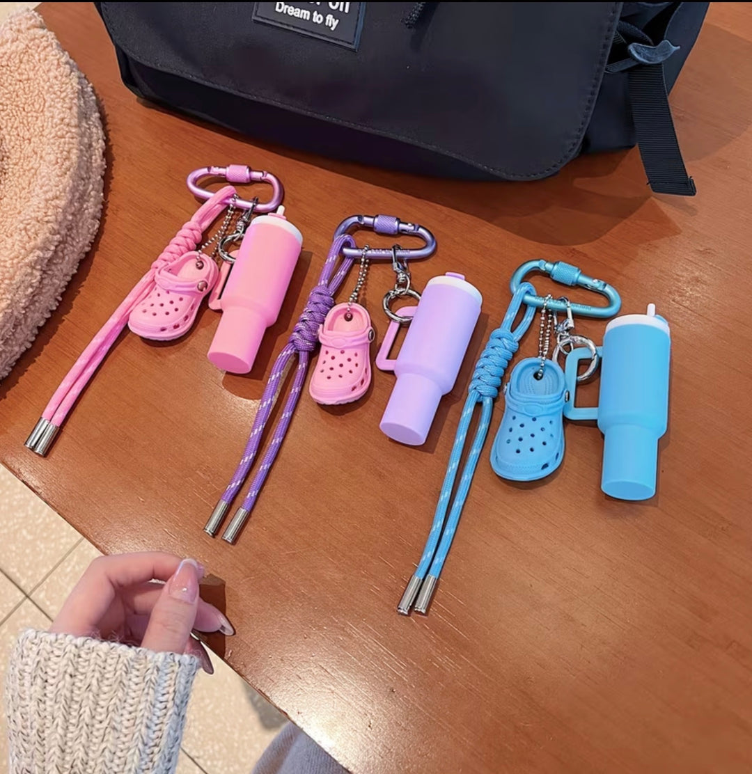 Mini Cup &amp; Clog Charm Keychain with Carabiner Clip – Cute Bag Accessory