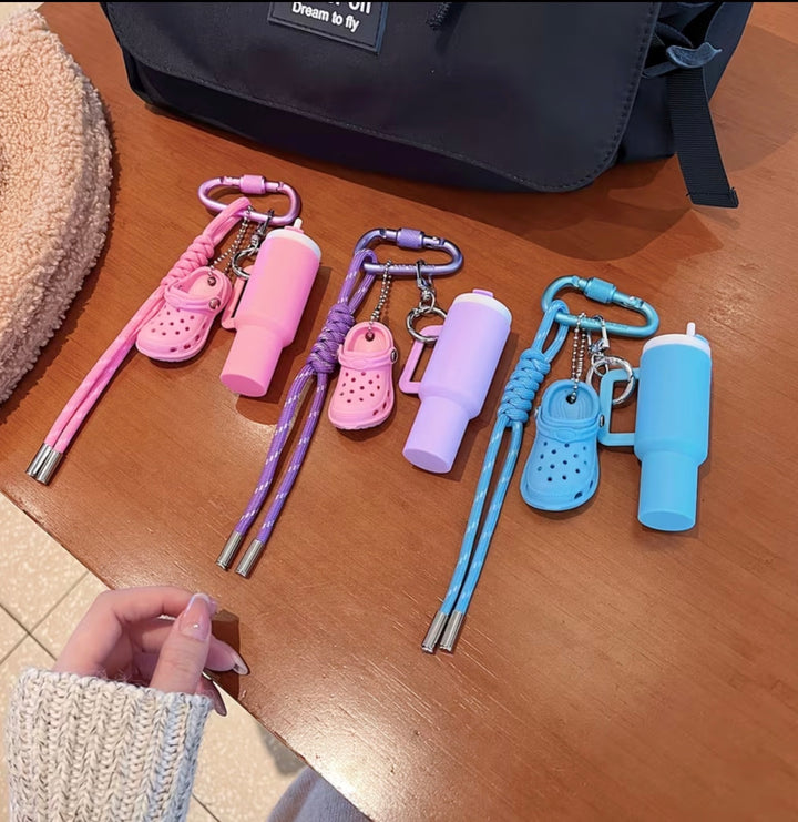 Mini Cup &amp; Clog Charm Keychain with Carabiner Clip – Cute Bag Accessory