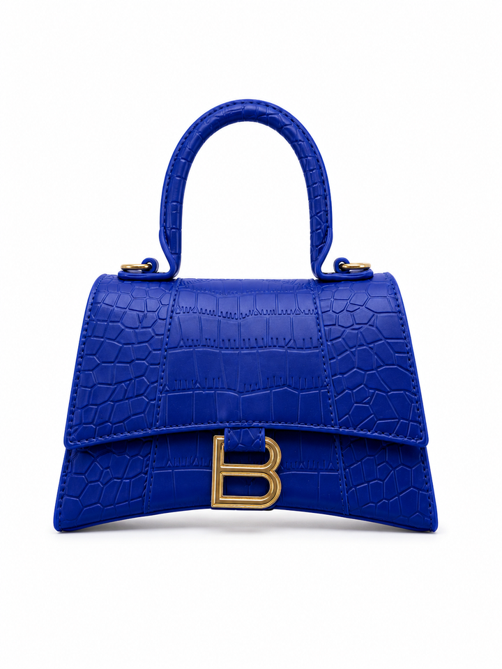 Black Croc Effect Top Handle Hourglass Handbag | Structured Grab Bag