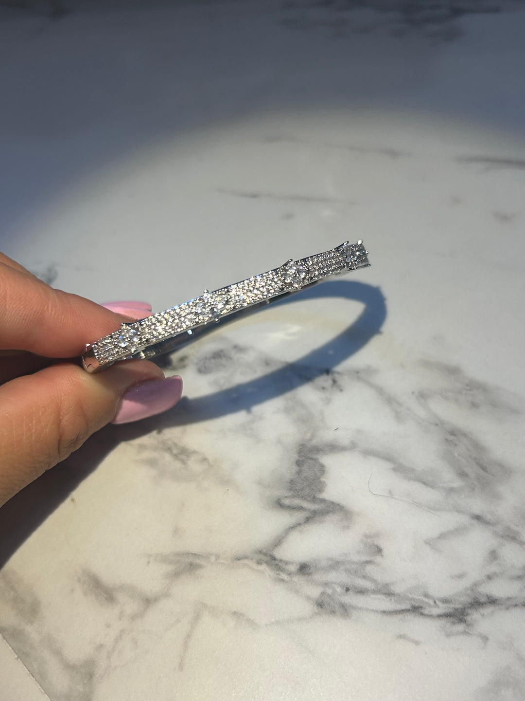 Silver crystal embellished bangle bracelet 