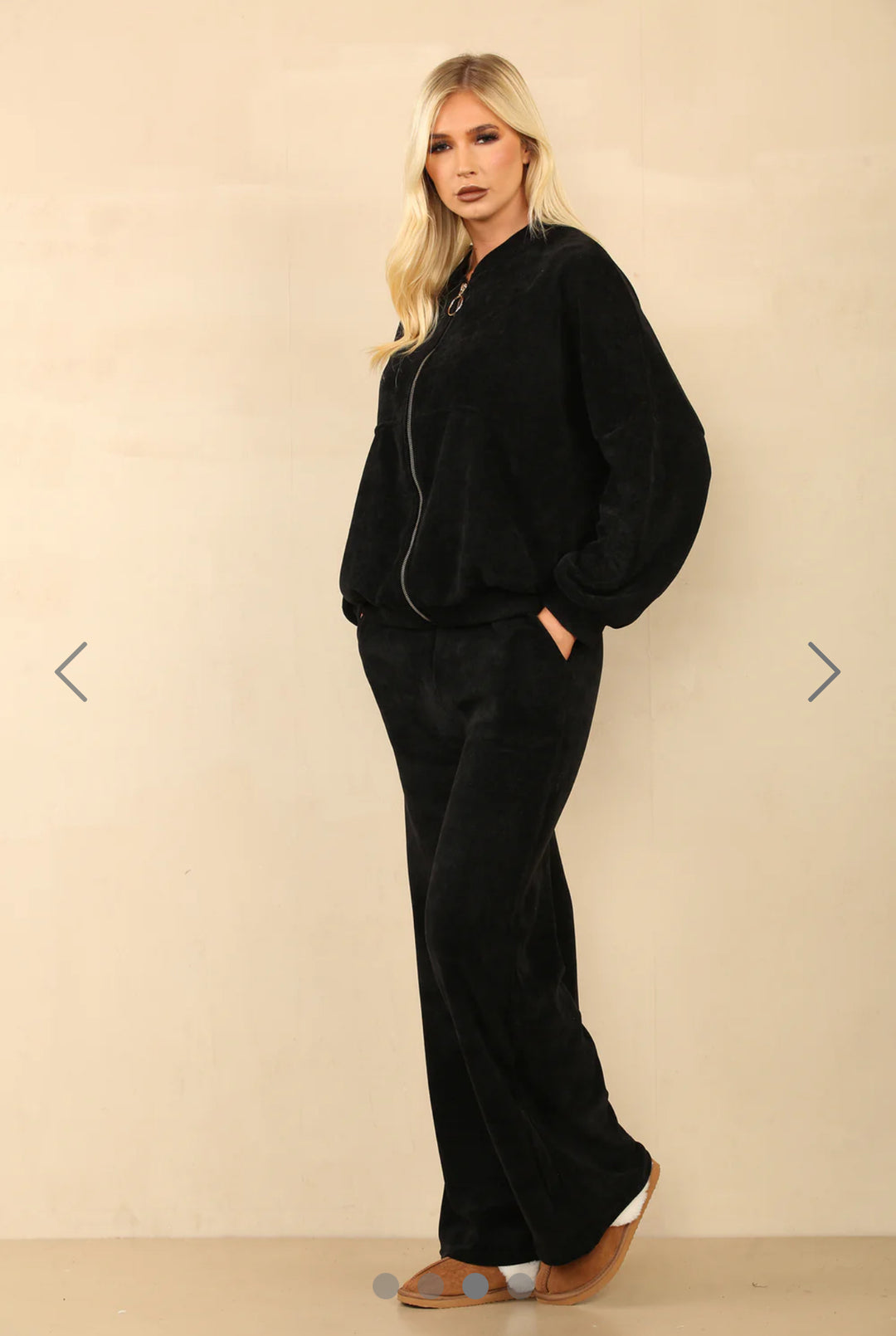 Black textured silver zip detail long wear set 