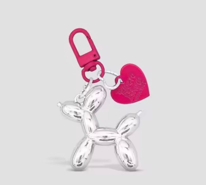 Balloon dog keyring charm with heart tag