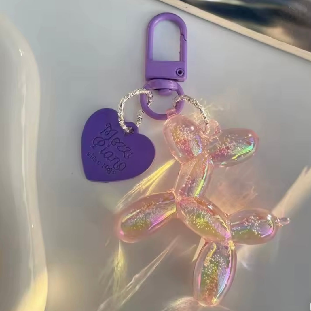 Balloon dog keyring charm with heart tag