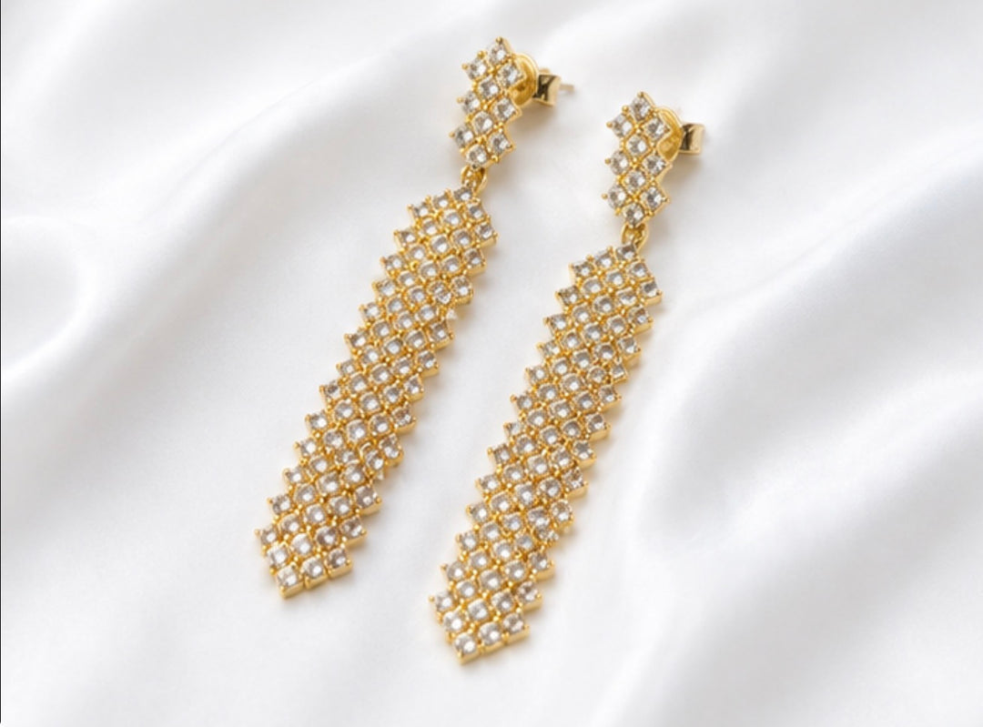     Long statement earrings with crystal detailing