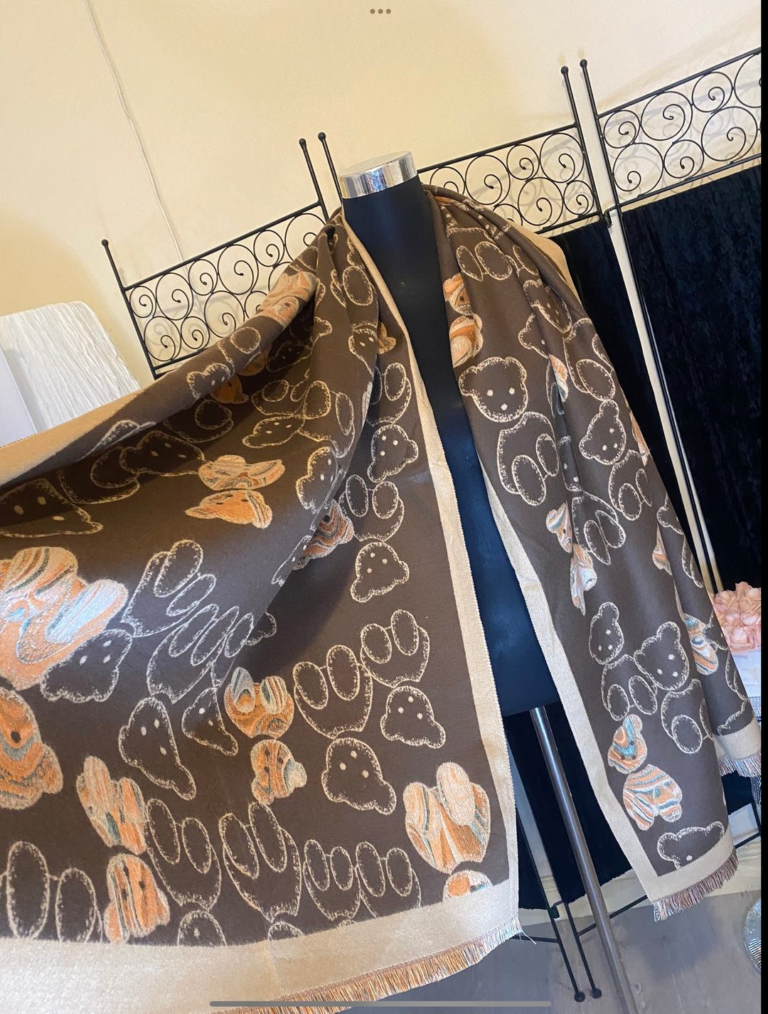 brown teddy print scarf reversible